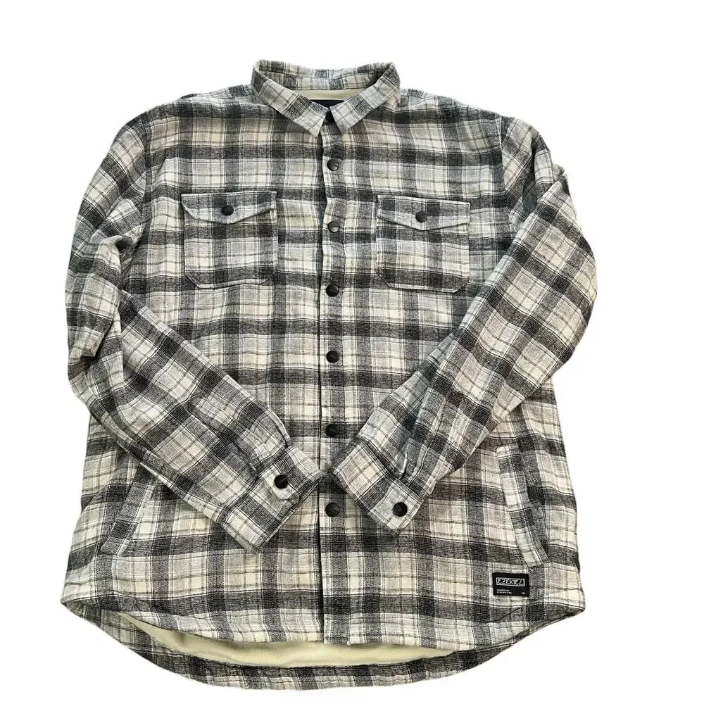 EZEKIEL Men's Gray Plaid Overshirt/Jacket Sherpa Lined Snap Buttons XXL